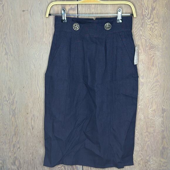 Vintage NWT Umberto Ginocchietti Women's Navy Blue Midi Skirt - Picture 1 of 7